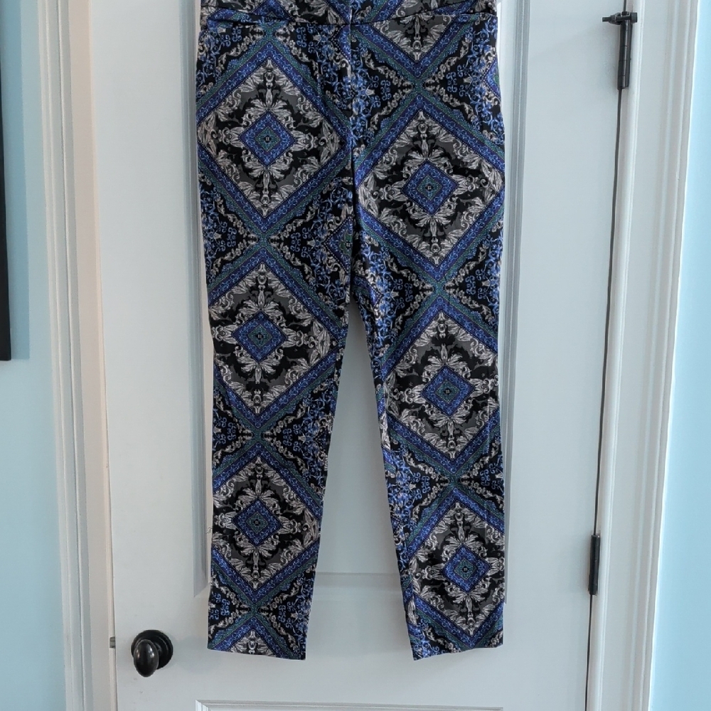 Chico's Blue and Black Patterned Straight Leg Pants